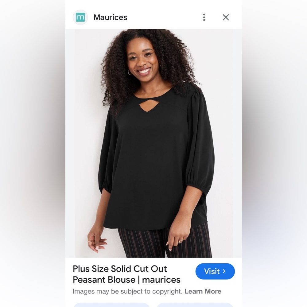 Maurices 3X black peasant blouse